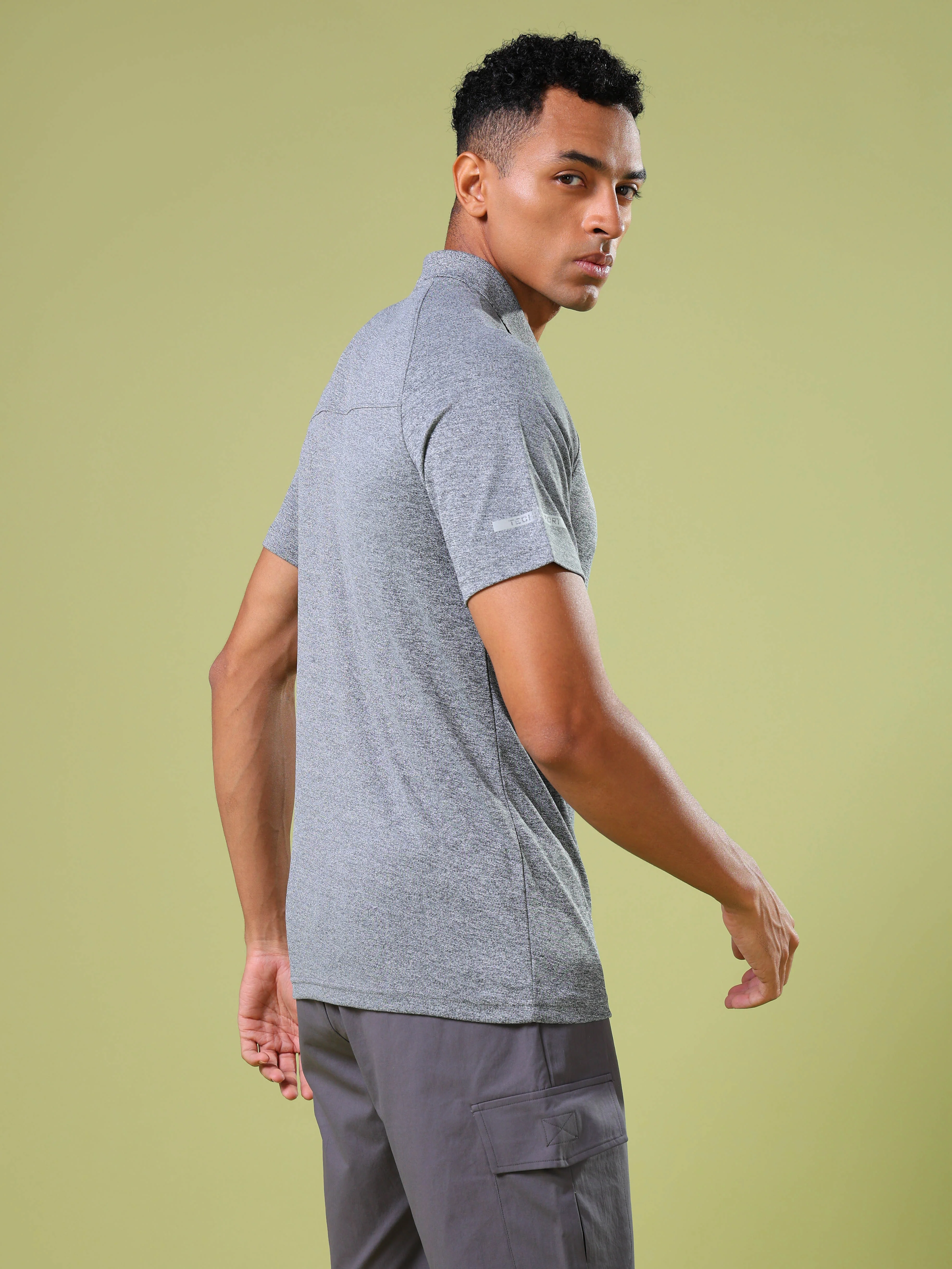 Men Melange Slim Fit Polo T-shirt with DOUBLE COOL - Image 3