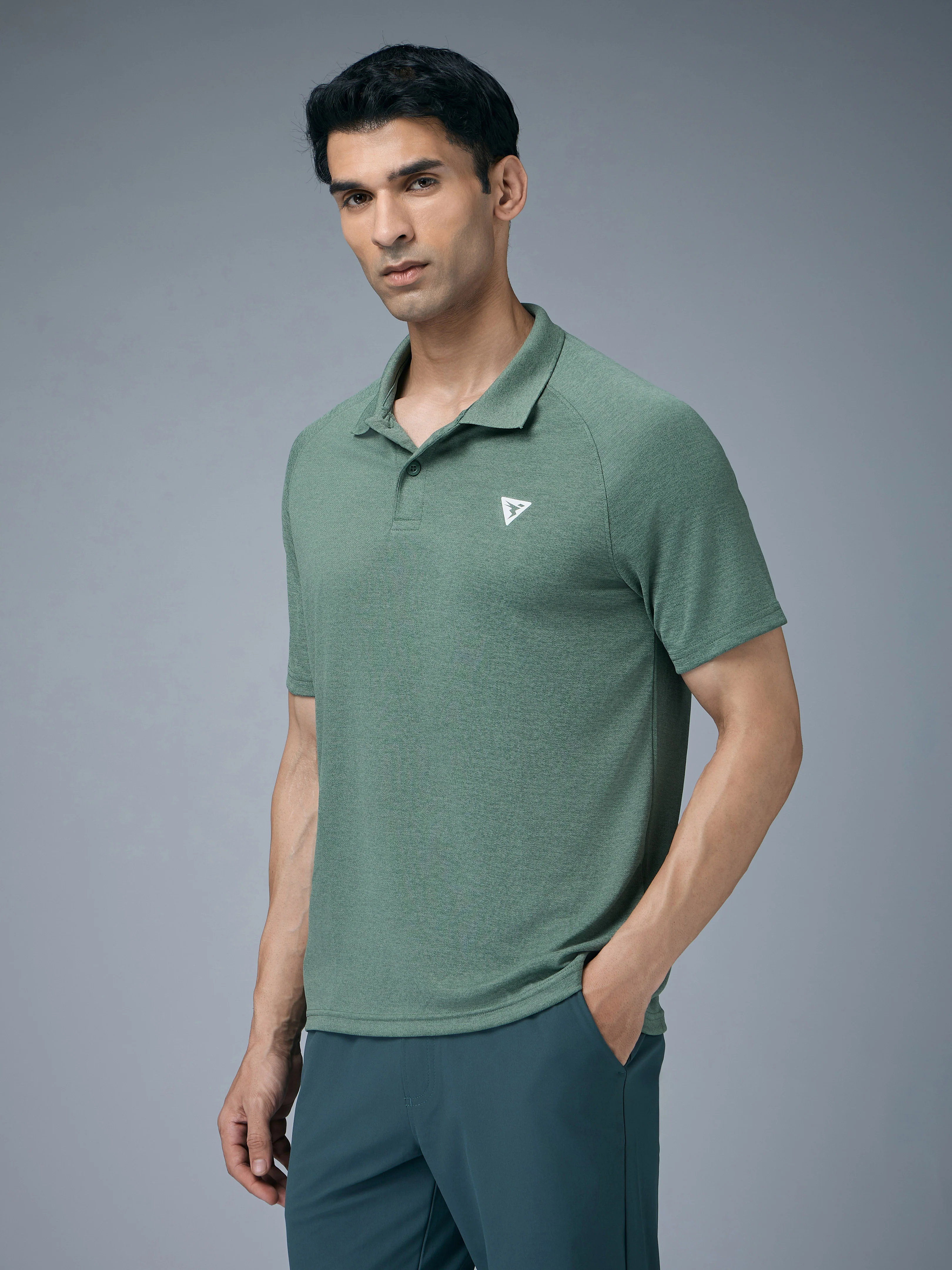 Men Melange Slim Fit Polo T-shirt with DOUBLE COOL - Image 3