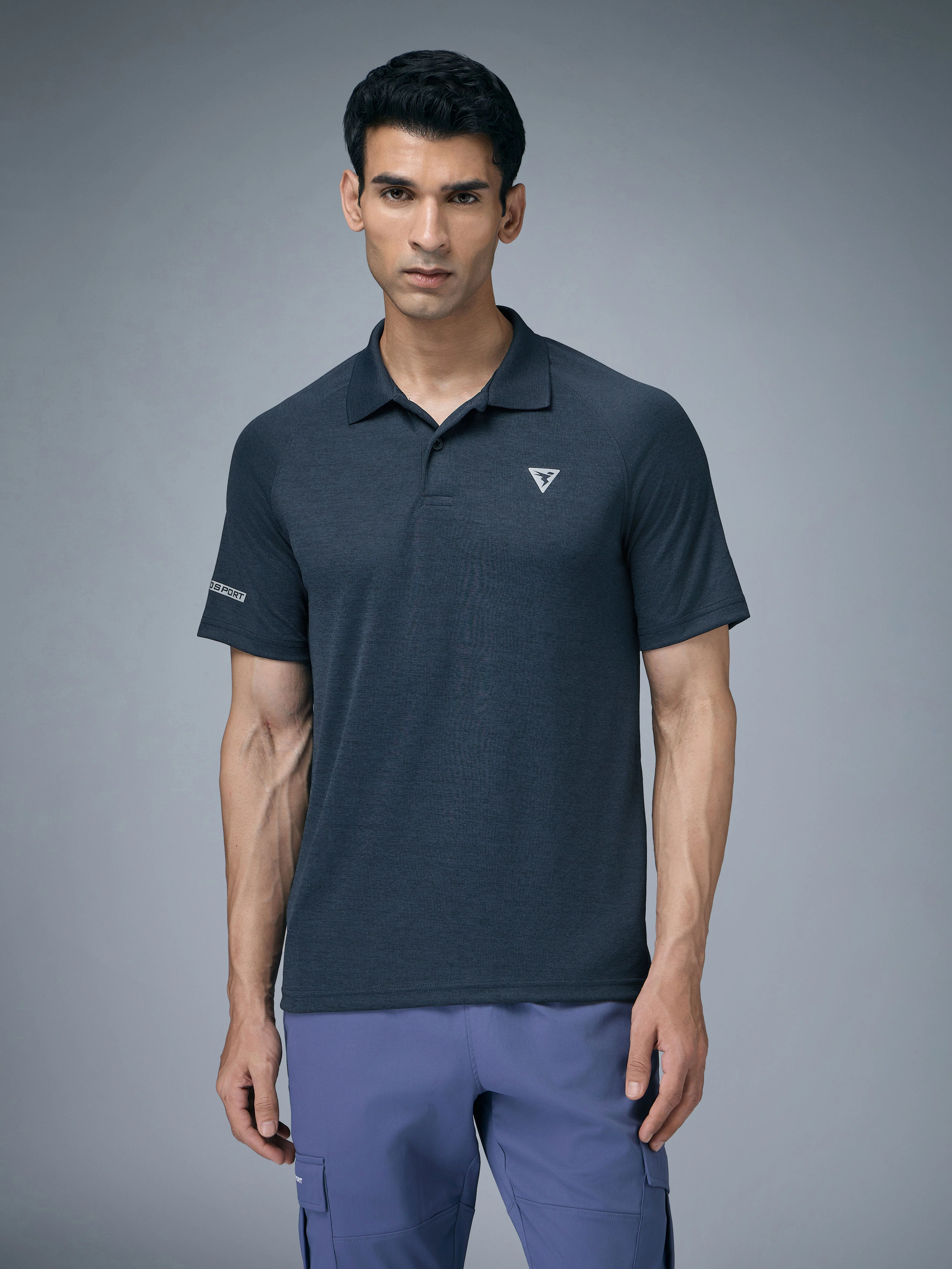 Men Melange Slim Fit Polo T-shirt with DOUBLE COOL - Image 2