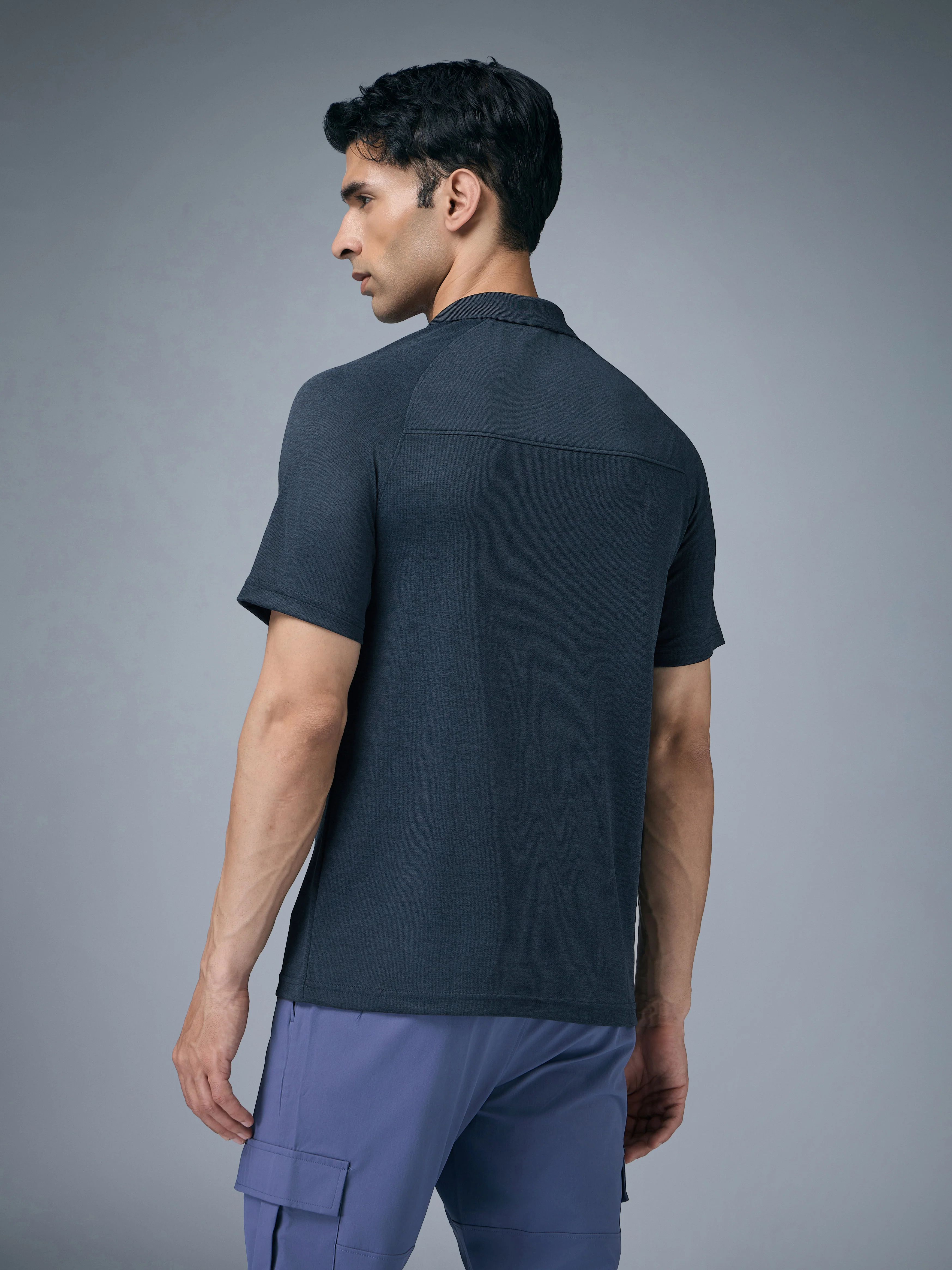 Men Melange Slim Fit Polo T-shirt with DOUBLE COOL - Image 3