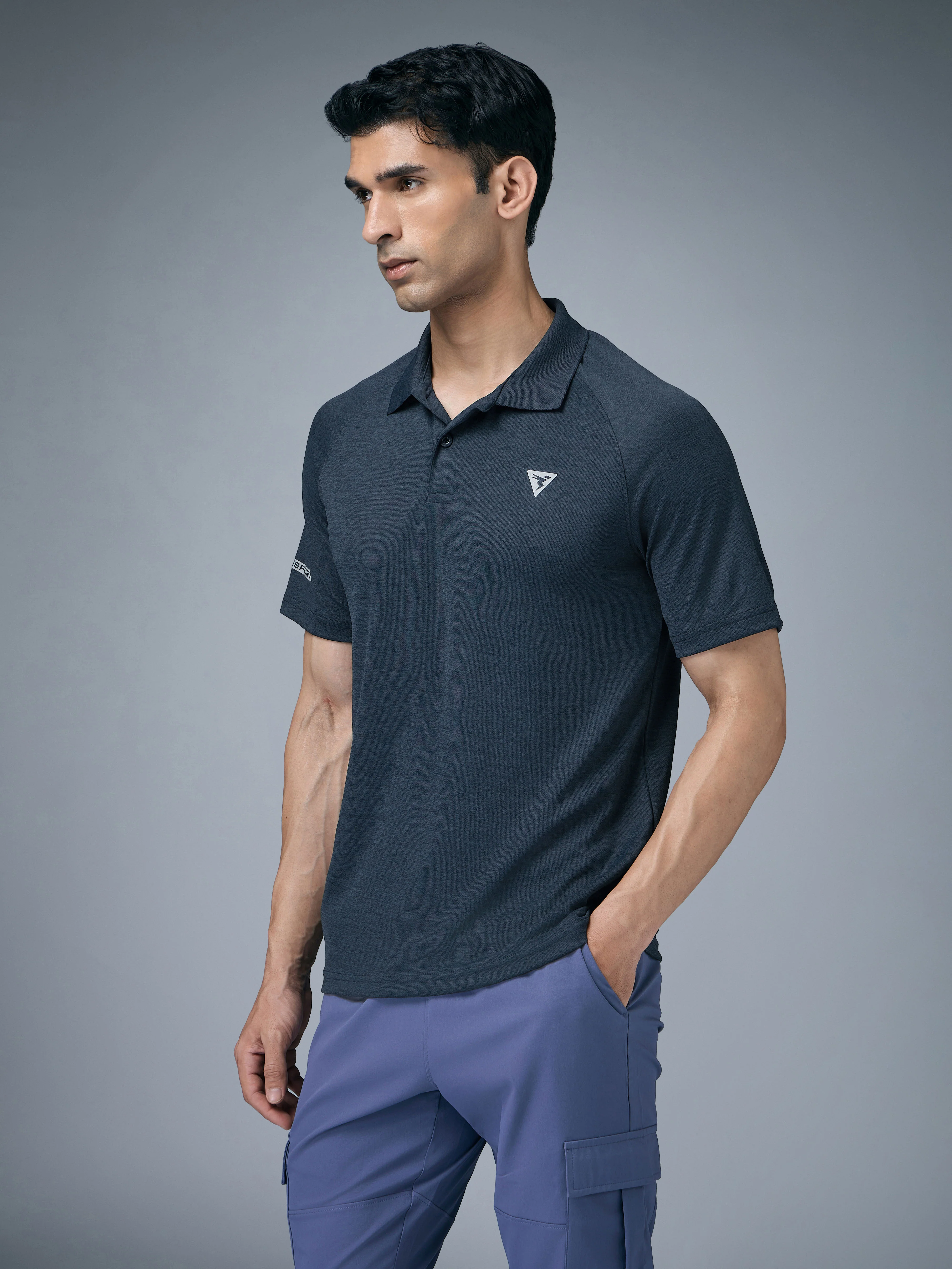 Men Melange Slim Fit Polo T-shirt with DOUBLE COOL - Image 4