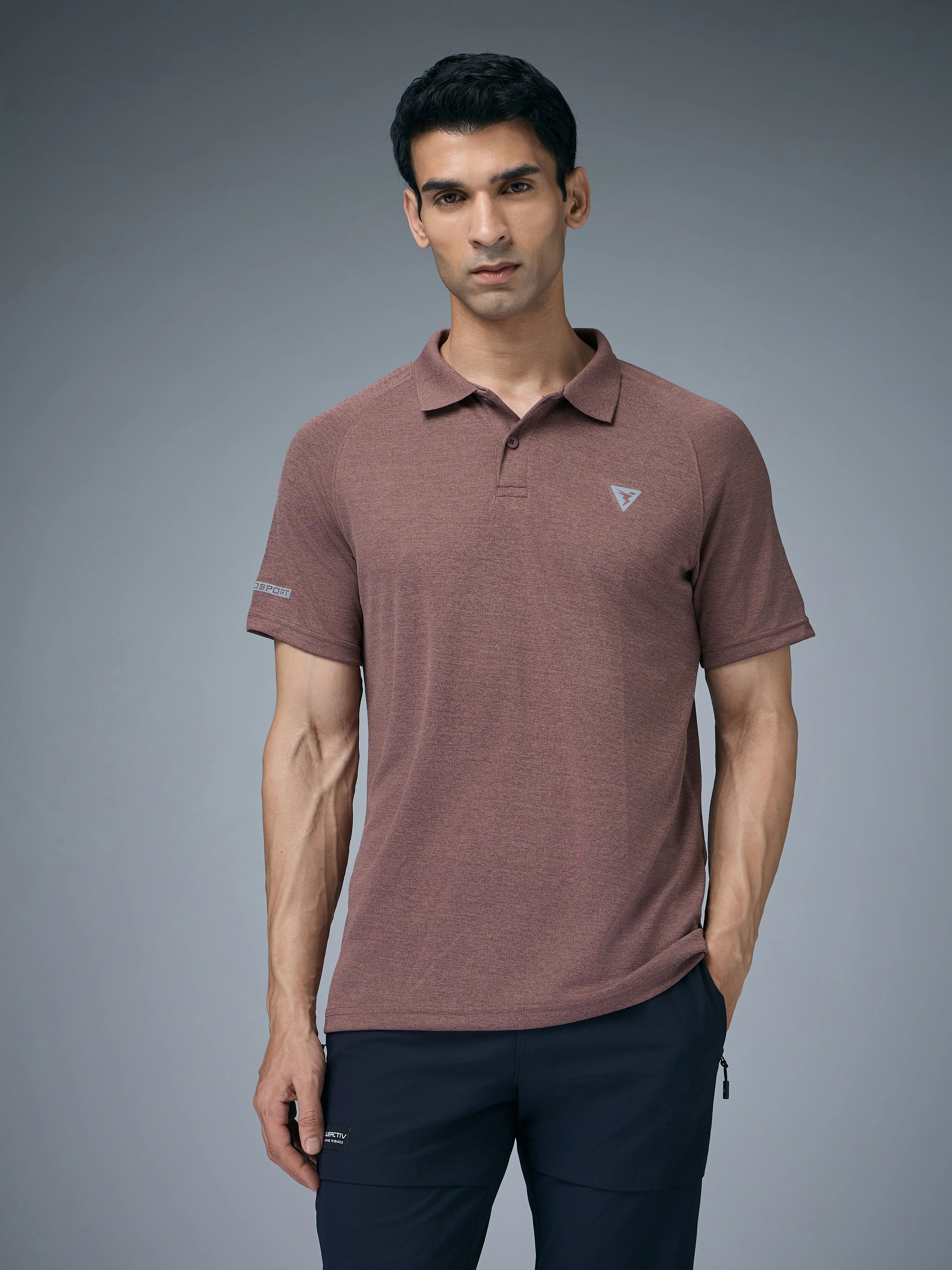 Men Melange Slim Fit Polo T-shirt with DOUBLE COOL - Image 2