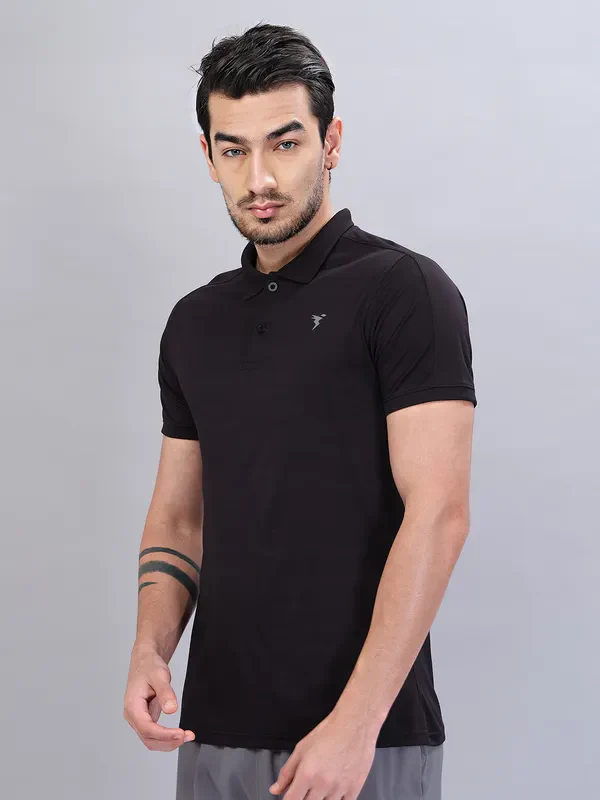 Men Self Design Slim Fit Polo T-shirt with VENTMESH - Image 2