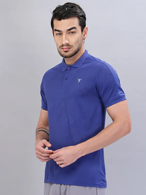 Men Self Design Slim Fit Polo T-shirt with VENTMESH - Image 4