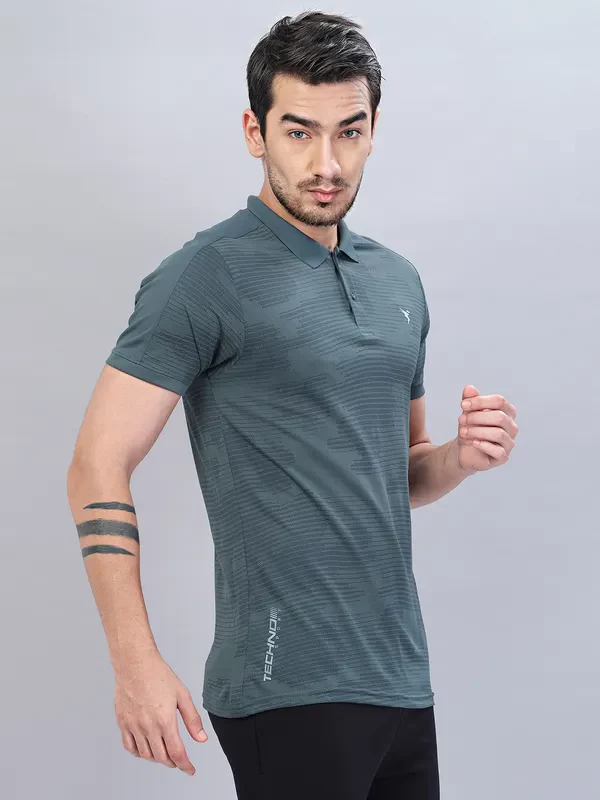 Men Self Design Slim Fit Polo T-shirt with VENTMESH - Image 2