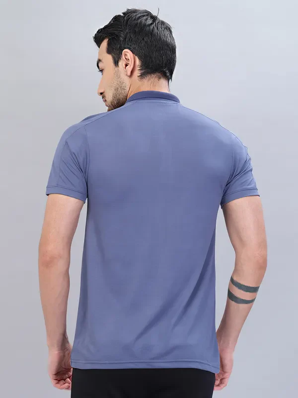 Men Self Design Slim Fit Polo T-shirt with VENTMESH - Image 3