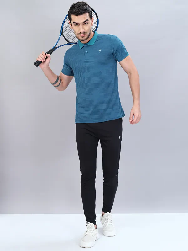 Men Self Design Slim Fit Polo T-shirt with VENTMESH - Image 4