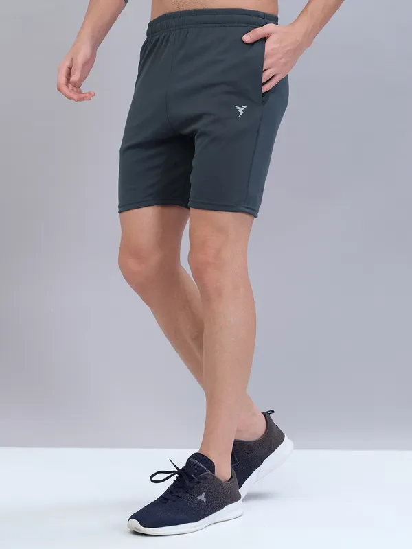 Men Solid Slim Fit Shorts with TECHNO DRY