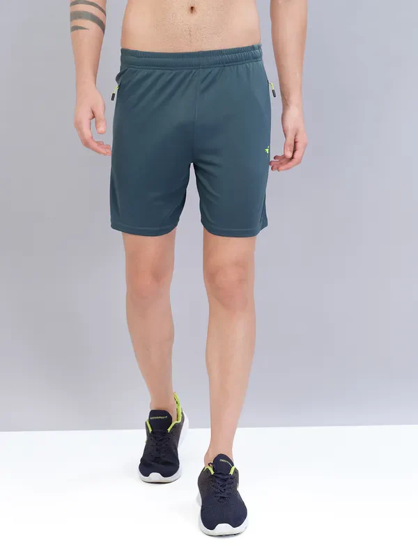 Men Solid Slim Fit Shorts with TECHNO DRY