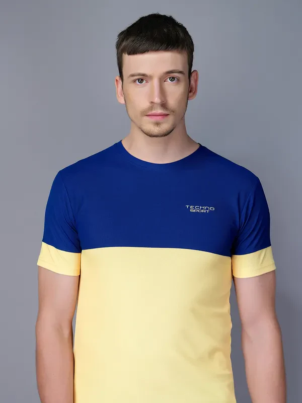 Men Colorblock Slim Fit Crew Neck T-shirt with TECHNO GUARD - Image 5