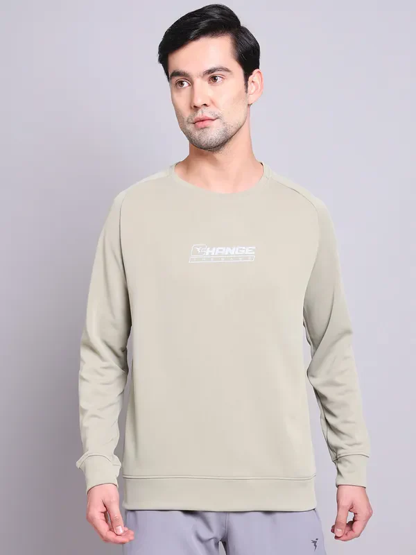 Men Printed Slim Fit Crew Neck Sweatshirt with ELASTO PLUS