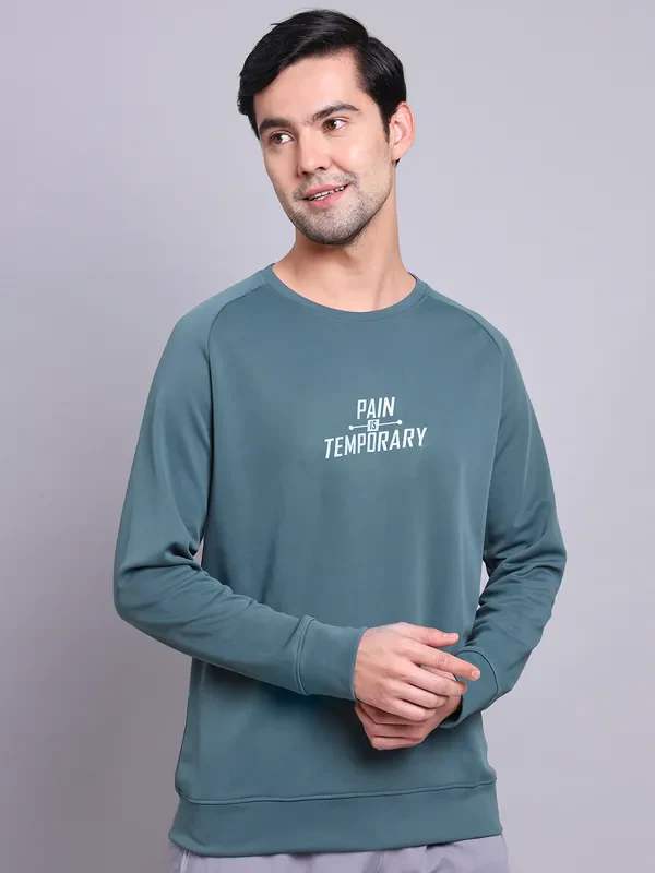 Men Printed Slim Fit Crew Neck Sweatshirt with ELASTO PLUS
