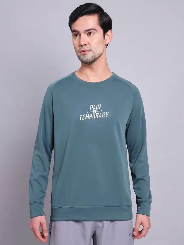 Men Printed Slim Fit Crew Neck Sweatshirt with ELASTO PLUS - Image 2