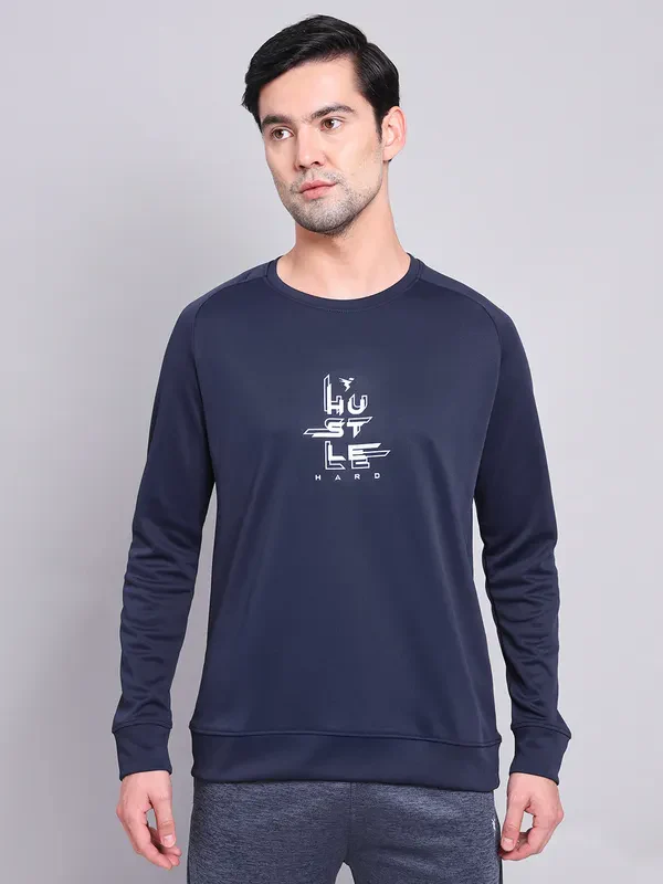 Men Printed Slim Fit Crew Neck Sweatshirt with ELASTO PLUS - Image 2