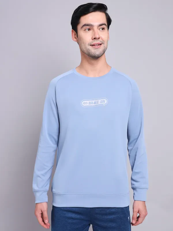 Men Printed Slim Fit Crew Neck Sweatshirt with ELASTO PLUS - Image 2