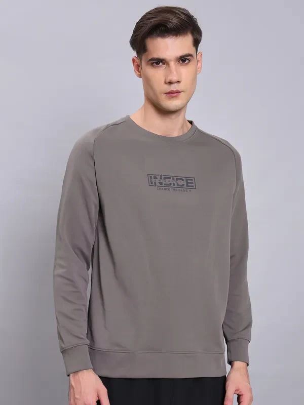 Men Printed Slim Fit Crew Neck Sweatshirt with ELASTO PLUS - Image 2