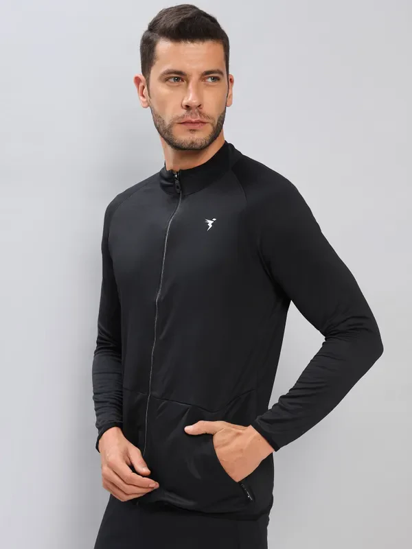 Men Solid Slim Fit Mock Neck Jacket with TECHNO DRY - Image 3