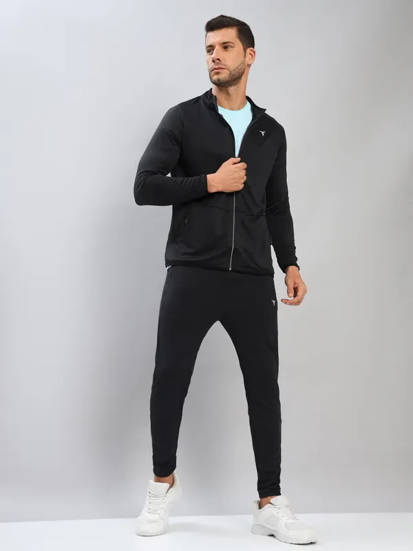 Men Solid Slim Fit Mock Neck Jacket with TECHNO DRY - Image 4