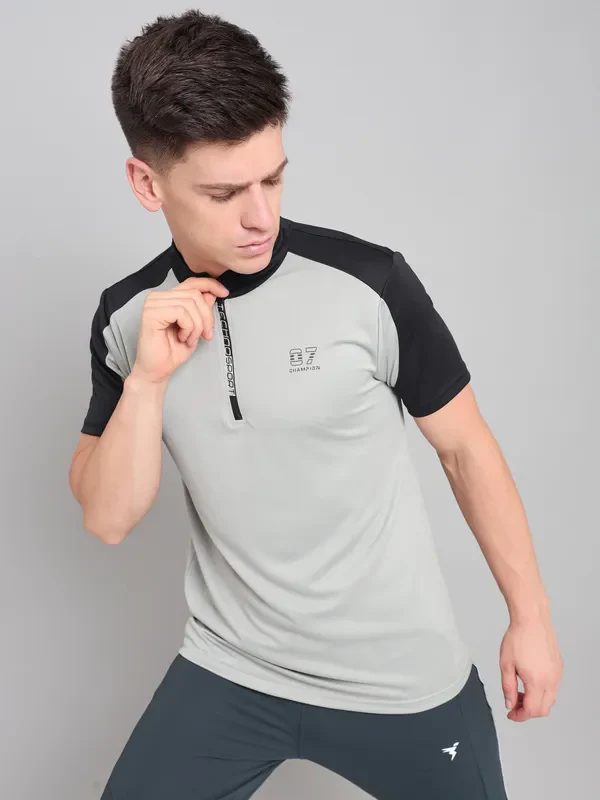 Men Colorblock Slim Fit Mock Neck T-shirt with TECHNO COOL+ - Image 7