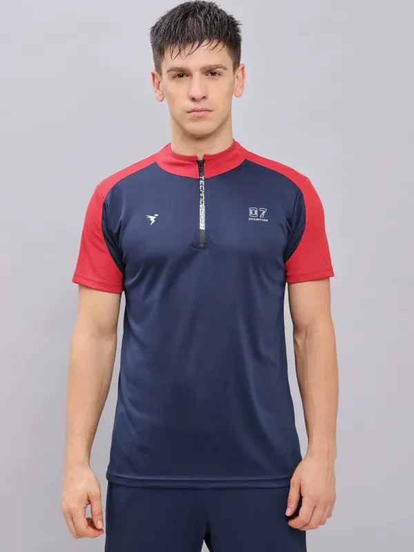 Men Colorblock Slim Fit Mock Neck T-shirt with TECHNO COOL+