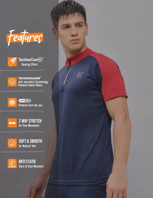 Men Colorblock Slim Fit Mock Neck T-shirt with TECHNO COOL+ - Image 4