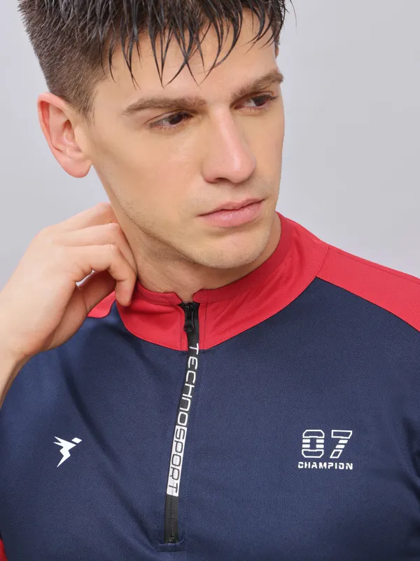 Men Colorblock Slim Fit Mock Neck T-shirt with TECHNO COOL+ - Image 7