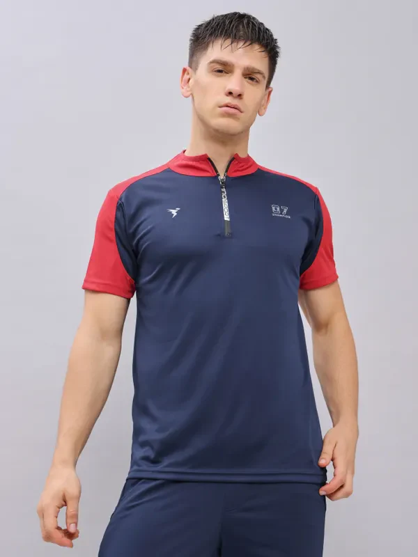 Men Colorblock Slim Fit Mock Neck T-shirt with TECHNO COOL+ - Image 8