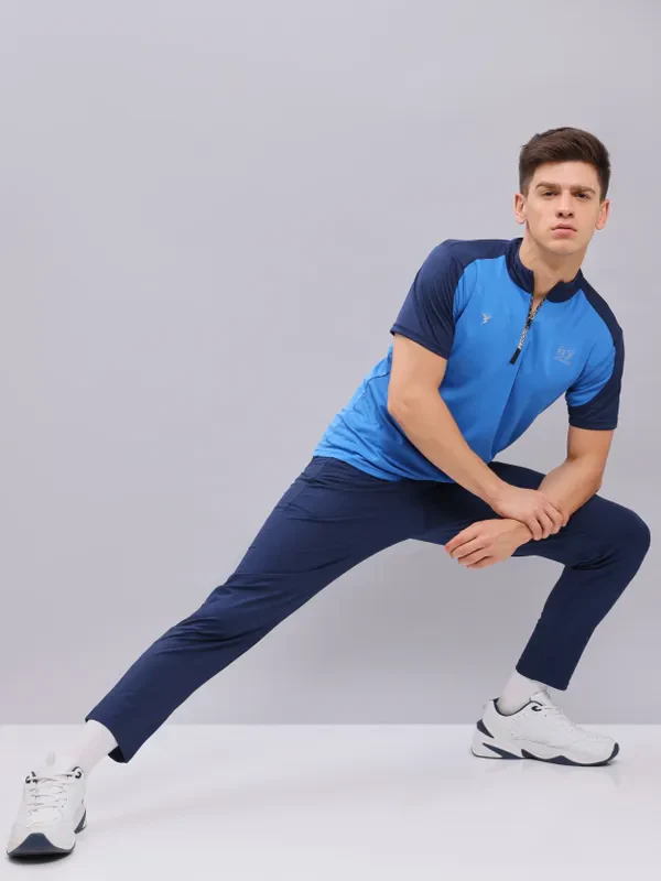 Men Colorblock Slim Fit Mock Neck T-shirt with TECHNO COOL+ - Image 2