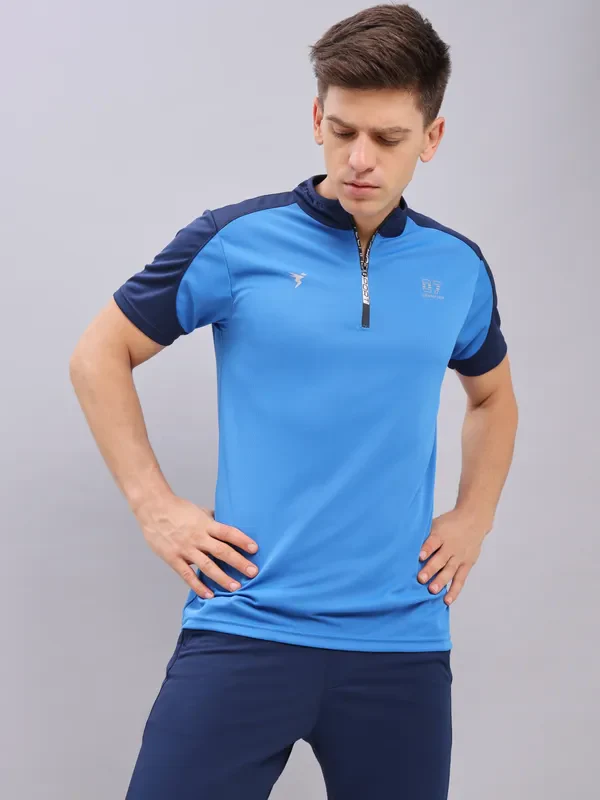 Men Colorblock Slim Fit Mock Neck T-shirt with TECHNO COOL+ - Image 8