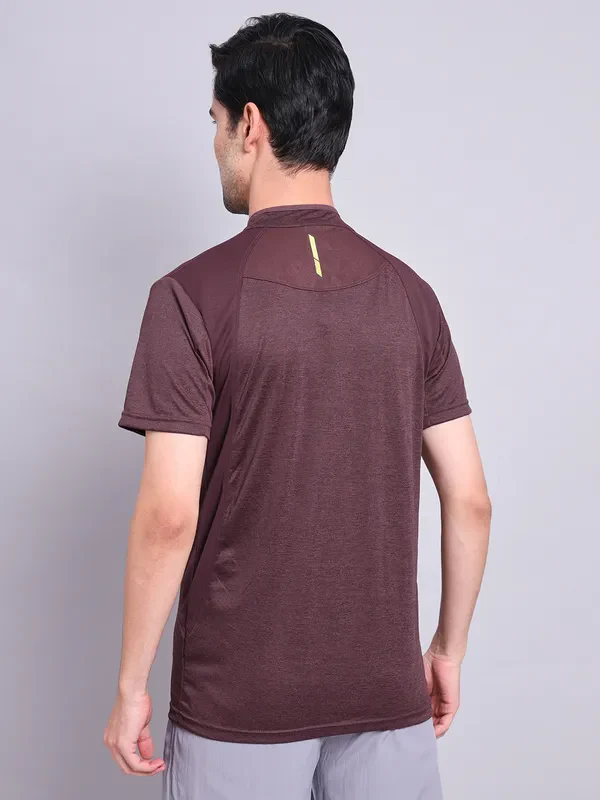 Men Melange Slim Fit Mock Neck T-shirt with TECHNO COOL+ - Image 2