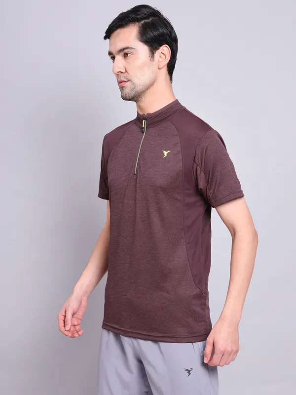 Men Melange Slim Fit Mock Neck T-shirt with TECHNO COOL+ - Image 5