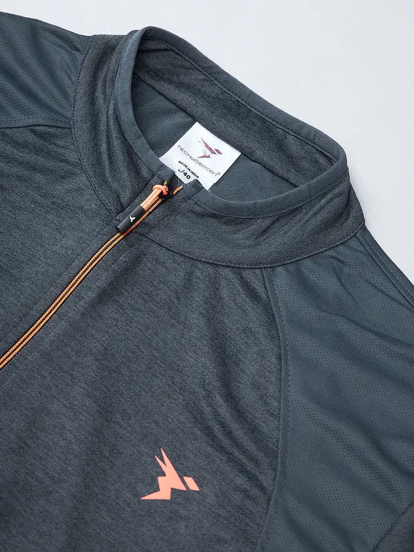 Men Melange Slim Fit Mock Neck T-shirt with TECHNO COOL+ - Image 7