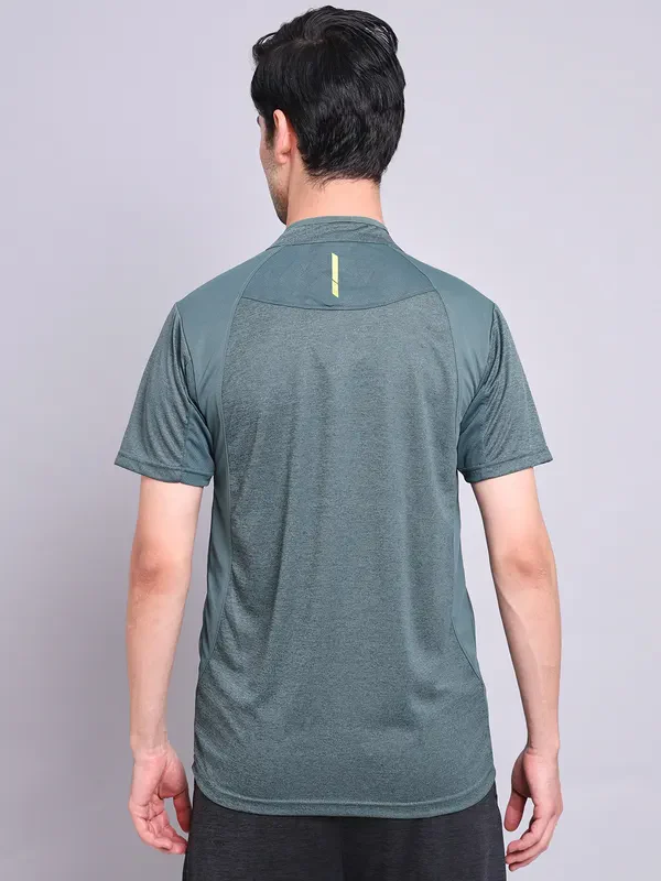 Men Melange Slim Fit Mock Neck T-shirt with TECHNO COOL+ - Image 3