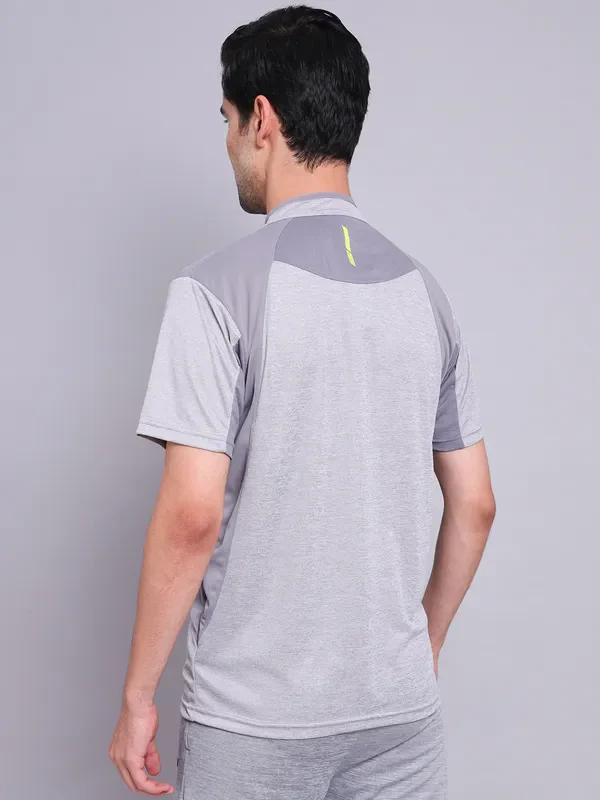 Men Melange Slim Fit Mock Neck T-shirt with TECHNO COOL+ - Image 2