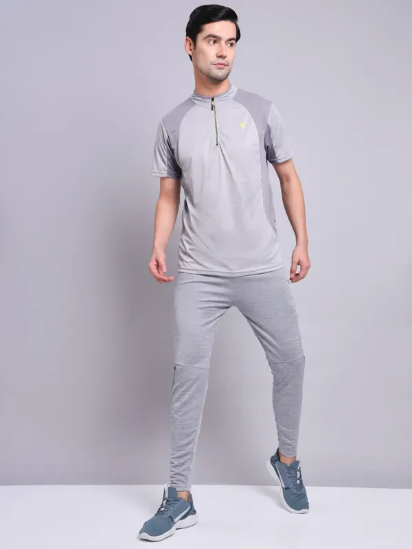 Men Melange Slim Fit Mock Neck T-shirt with TECHNO COOL+ - Image 4