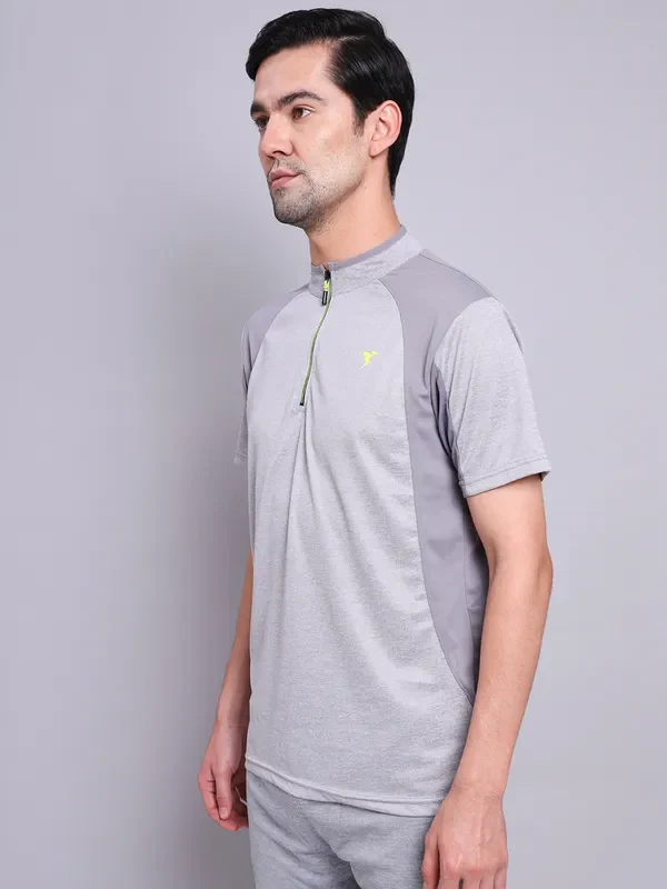 Men Melange Slim Fit Mock Neck T-shirt with TECHNO COOL+ - Image 6