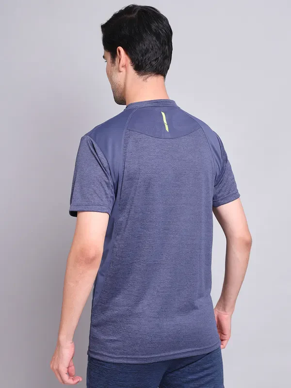 Men Melange Slim Fit Mock Neck T-shirt with TECHNO COOL+ - Image 2