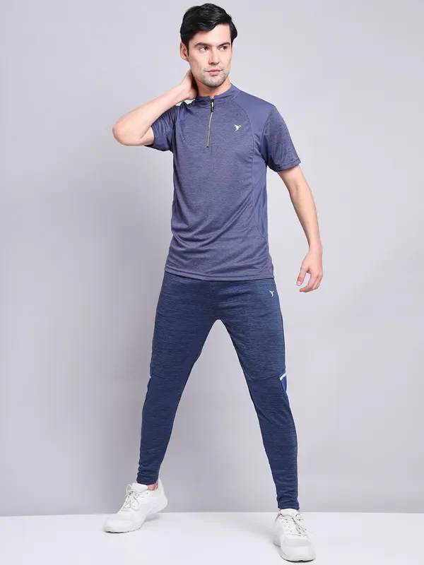Men Melange Slim Fit Mock Neck T-shirt with TECHNO COOL+ - Image 4