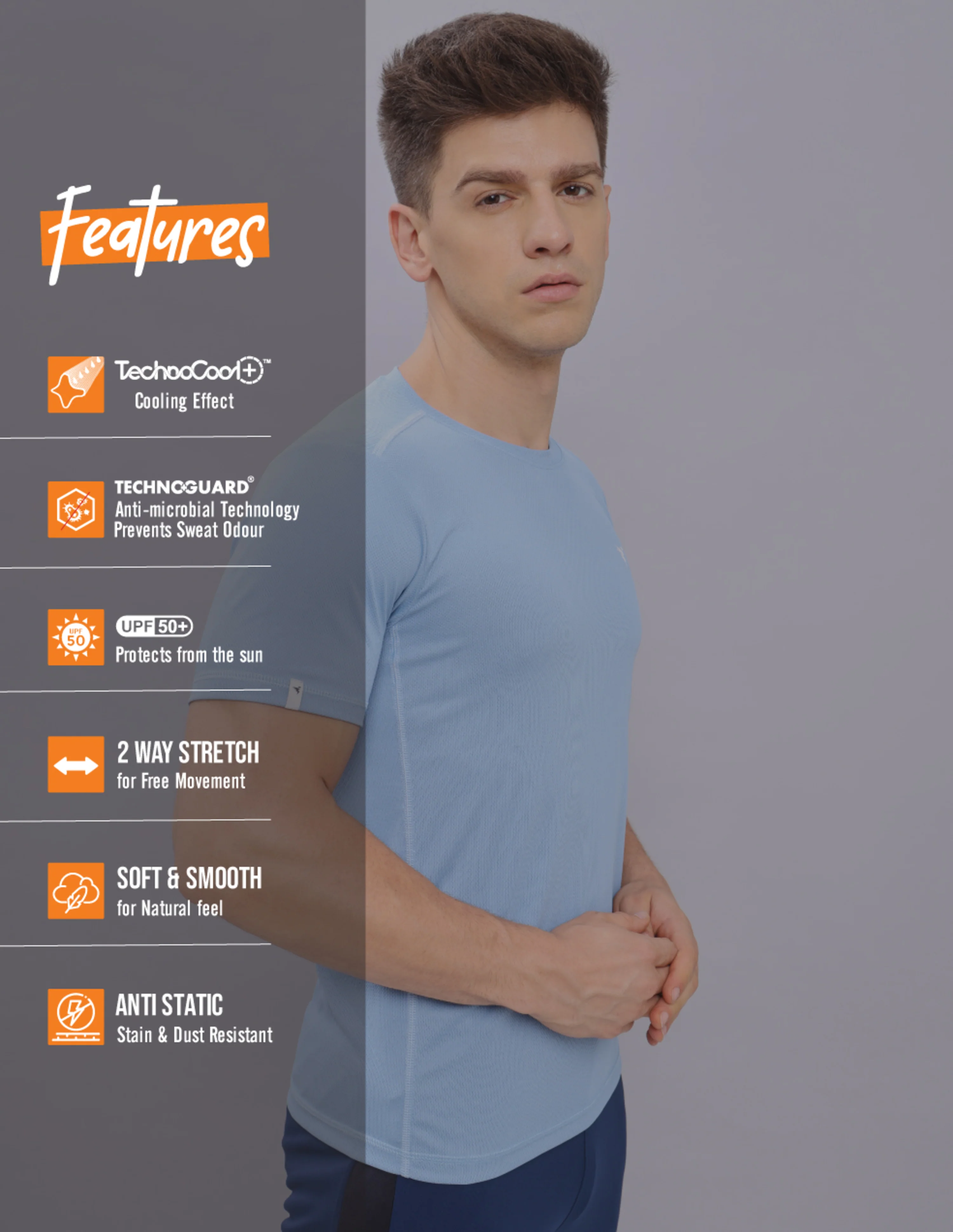 Men Solid Slim Fit Crew Neck T-shirt with TECHNO COOL+ - Image 4
