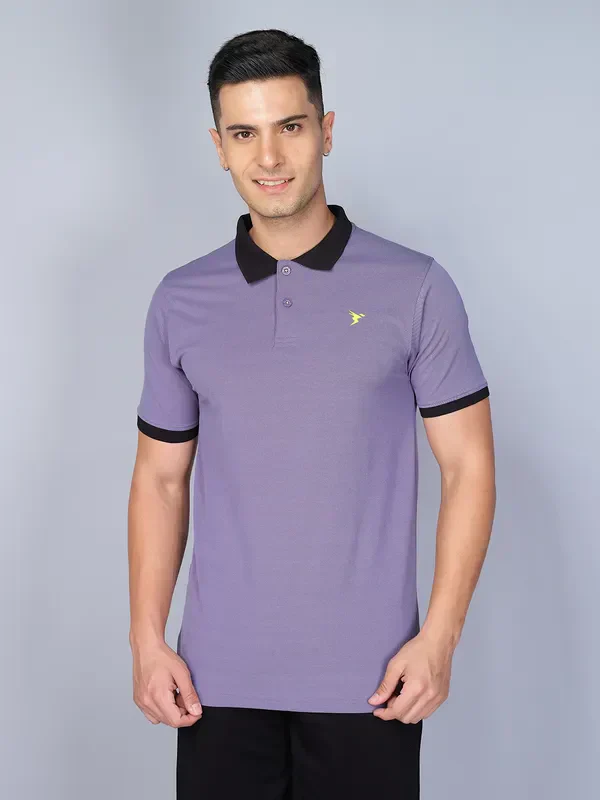 Men Solid Slim Fit Polo T-shirt with ELASTO PLUS