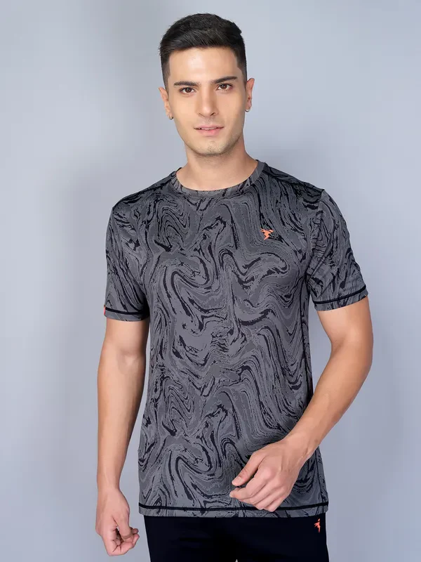 Men Jacquard Slim Fit Crew Neck T-shirt with DOUBLE COOL - Image 2