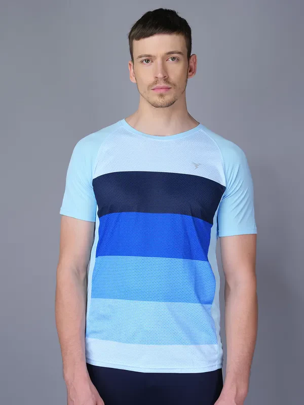Men Stripe Slim Fit Crew Neck T-shirt with TECHNO COOL