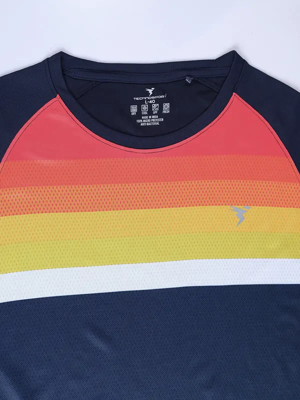 Men Geometric Slim Fit Crew Neck T-shirt with TECHNO COOL - Image 6