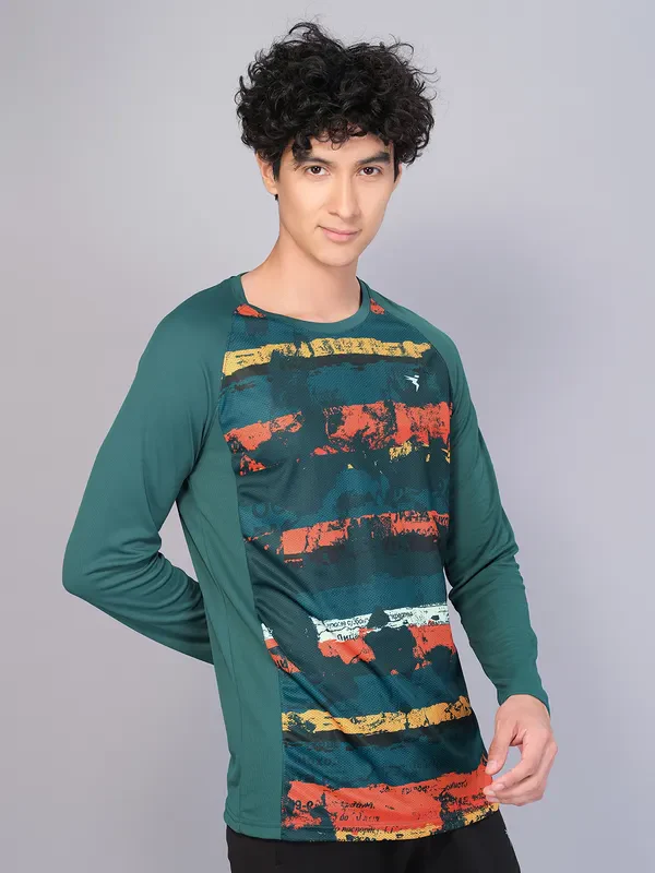 Men Geometric Slim Fit Crew Neck T-shirt with TECHNO COOL - Image 5