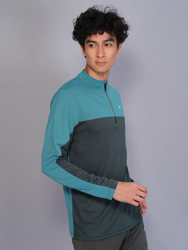 Men Colorblock Slim Fit Mock Neck T-shirt with TECHNO COOL - Image 5