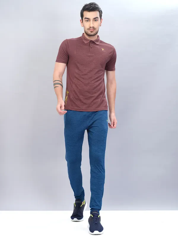 Men Melange Slim Fit Trackpants with TECHNO DRY - Image 2