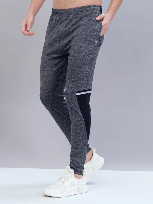 Men Melange Slim Fit Trackpants with TECHNO DRY - Image 3