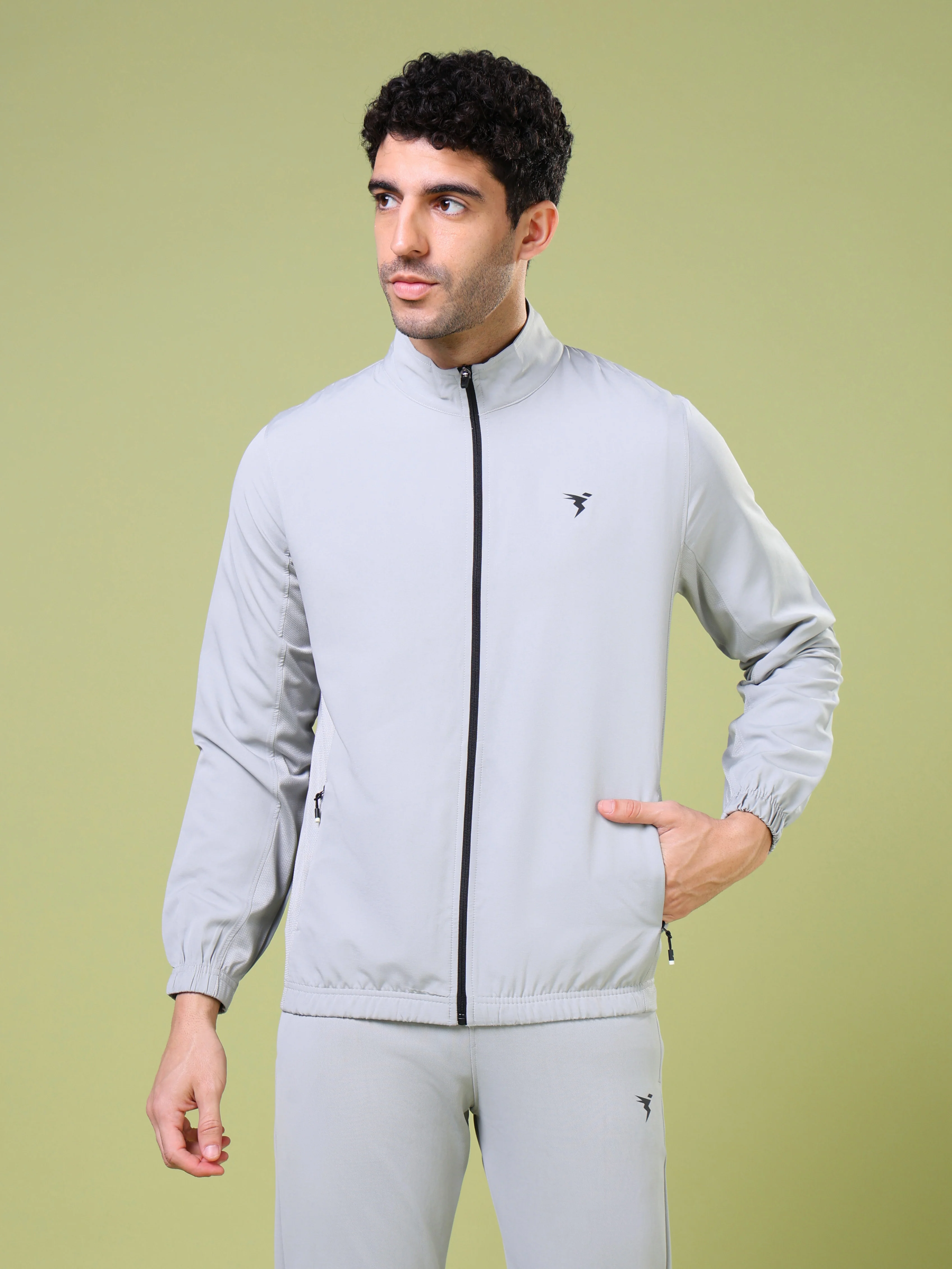 Men Solid Slim Fit Mock Neck Jacket with TECHNOLITE - Image 3