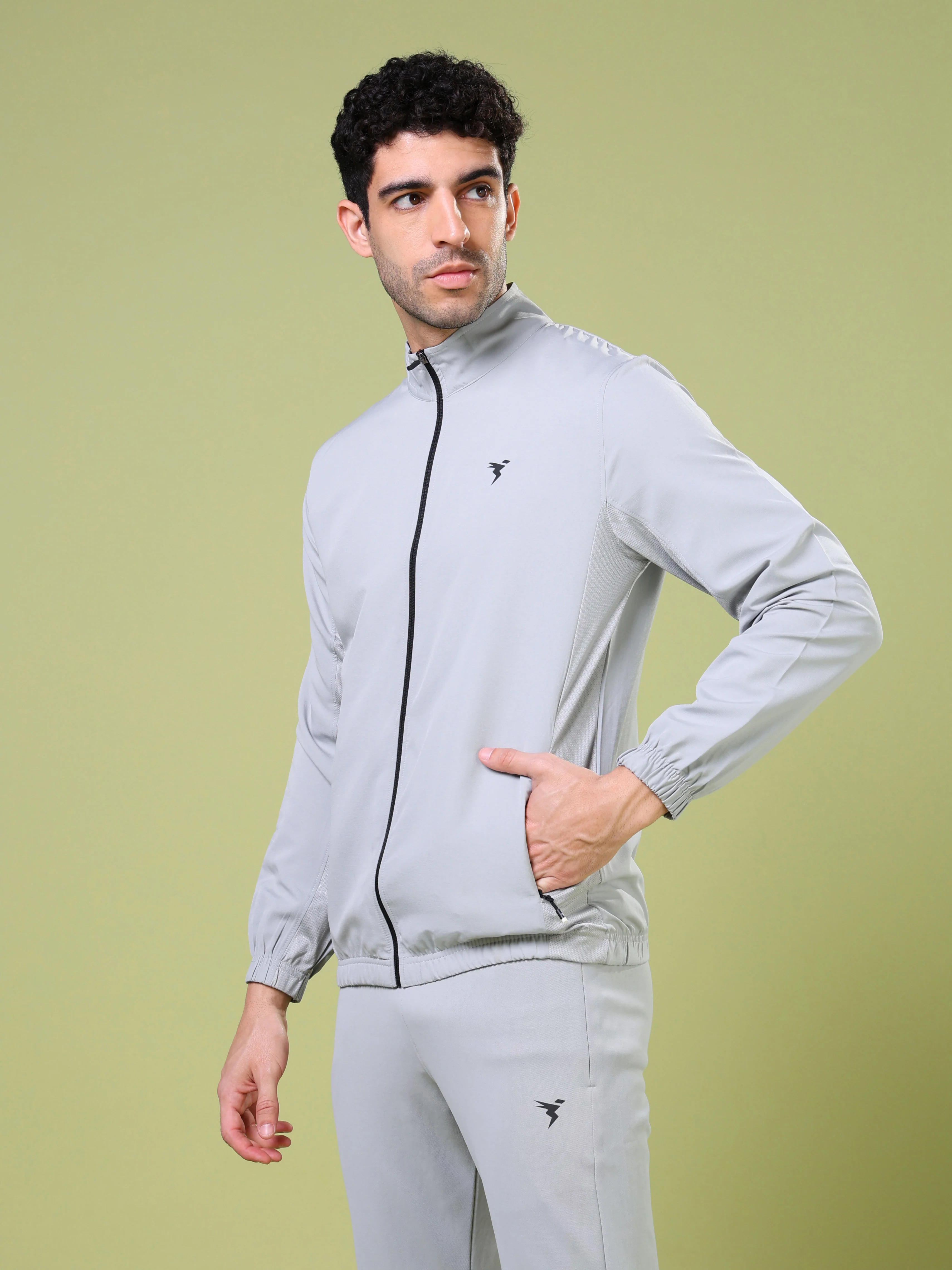 Men Solid Slim Fit Mock Neck Jacket with TECHNOLITE - Image 4