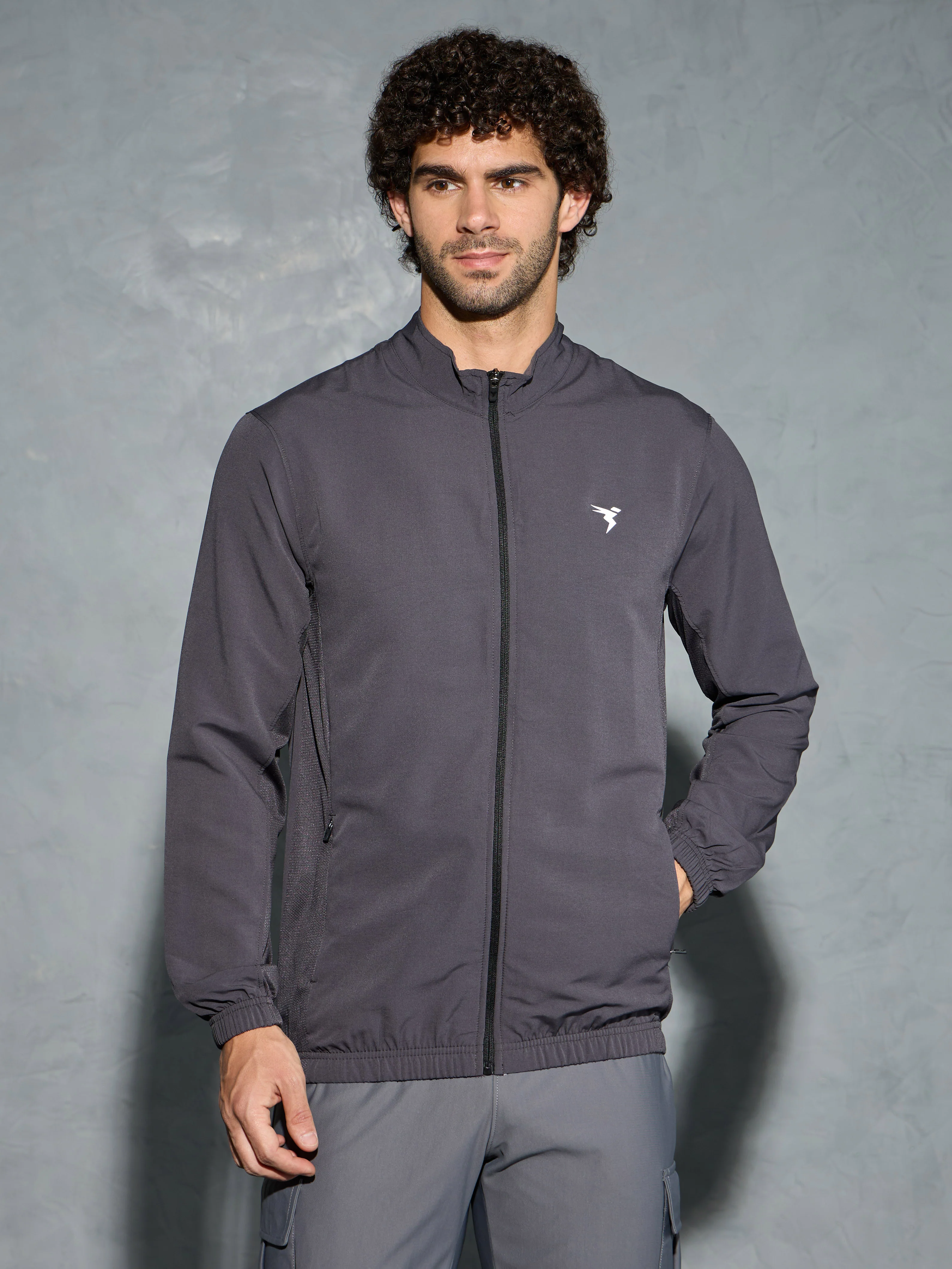 Men Solid Slim Fit Mock Neck Jacket with TECHNOLITE - Image 2